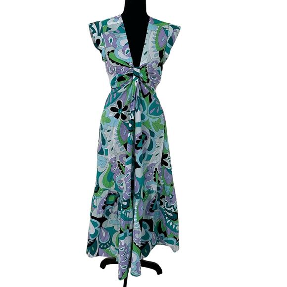 Steve Madden Multicolor Floral Midi V-Neck Open Back Midi Dress Size XS NWT
